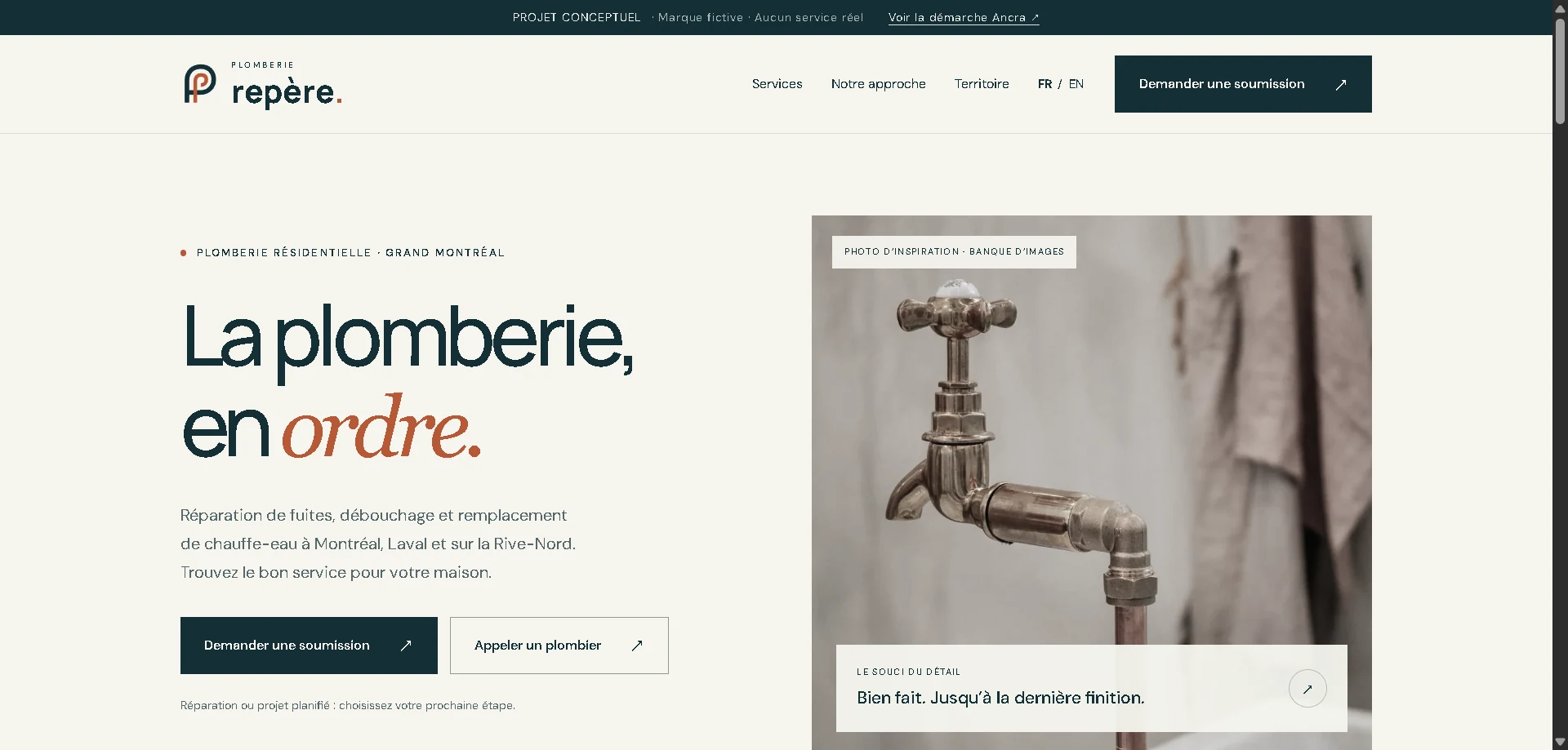 Plomberie Repère bilingual WordPress concept homepage in French